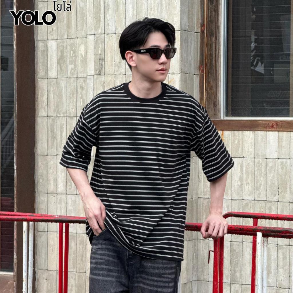 CAZAMAN เสื้อยืด Oversized ลายทาง เสื้อคอนตอน คมกลม คอฟิต 2343 - รูปที่ 2