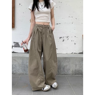 กางเกงยีนส์ผู้หญิงสีคาคีสไตล์เกาหลี Trendy แบบหลวม ขา flare ดีไซน์แฟชั่น