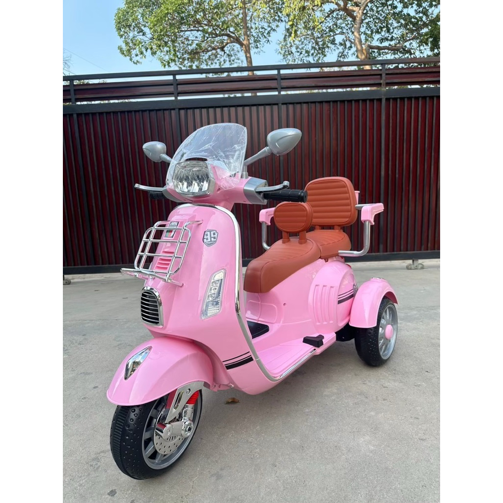 ⭐️คันใหญ่3-8ขวบ⭐️  รถแบตเตอรี่เด็กนั่ง รถไฟฟ้าเด็ก รถเด็กนั่ง ทรงเวสป้ามีเบาะซ้อน 2มอเตอร์แรงส์ no.4087