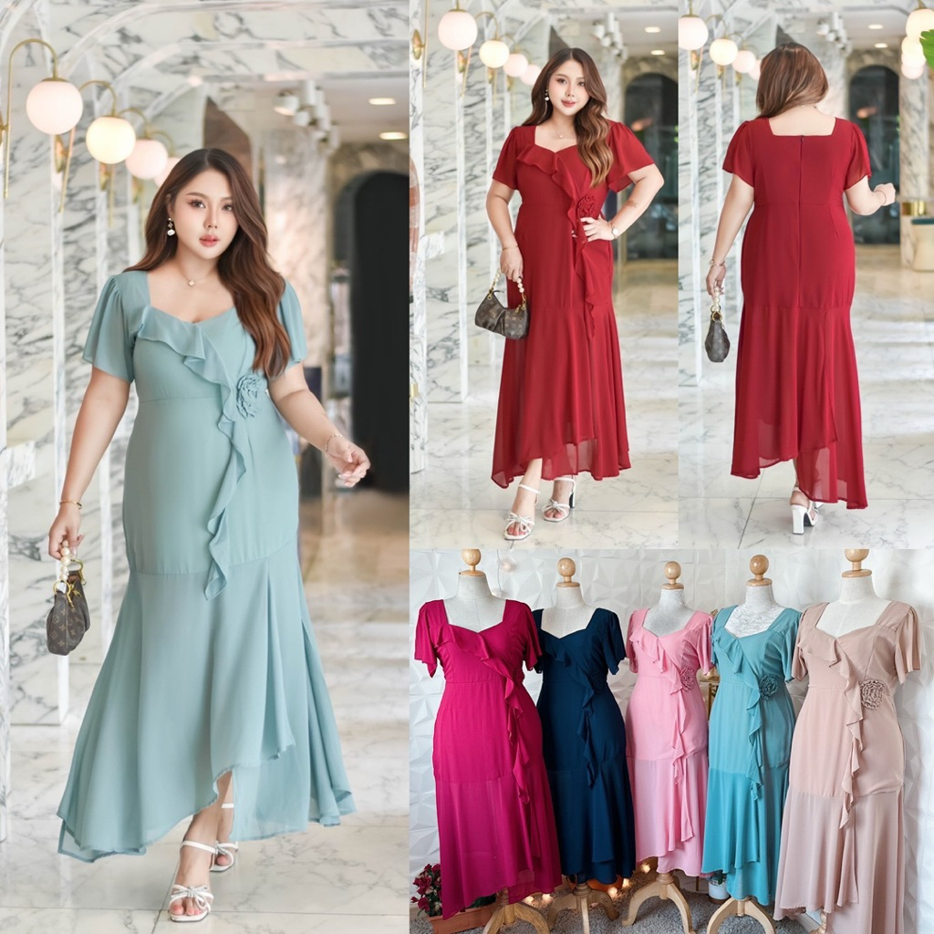 สีใหม่มาใหม่ค่ะ/LN เดรสสไตล์สาวเวียดนาม มีไซส์อก40-50 แต่งระบายย้วย ดอกไม้เอว ชายหางปลาพริ้ว ใส่ออกงานได้ #พลัสไซส์