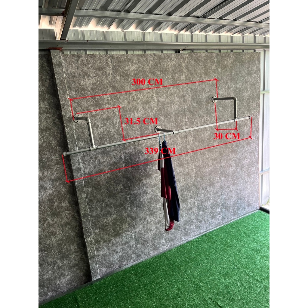 ราวแขวนผ้าติดผนังรุ่นตัว U 3 ขา มีขนาดยาว 1.89 เมตร , 2.39 เมตร , 2.89 เมตร , 3.39 เมตร ทำด้วยท่อเหล็ก 6 หุน(3/4 นิ้ว) - รูปที่ 3