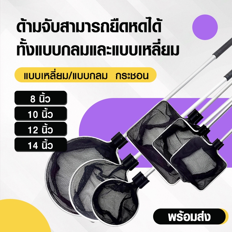 กระชอน ตักปลา มี 3 ขนาด ด้ามสแตนเลส สวิงยาว 8/10/12 นิ้ว สวิงตักปลายืดหดได้ กระชอนตักปลา กระชอนตักใบไม้