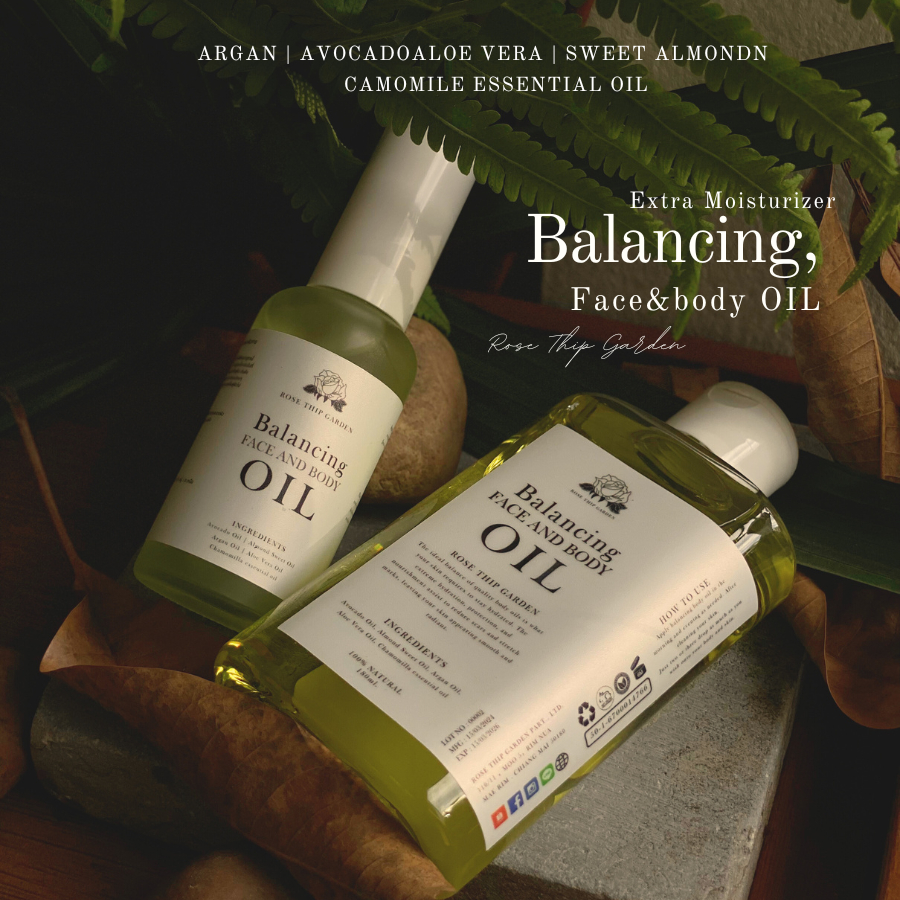 น้ำมันอะโวคาโด อาร์แกน สูตรน้ำมัน 5 ตัว เน้นชุ่มชื้น ลดริ้วรอย รอยดำ แตกลาย Balancing Face&Body Oils | Rose Thip Garden