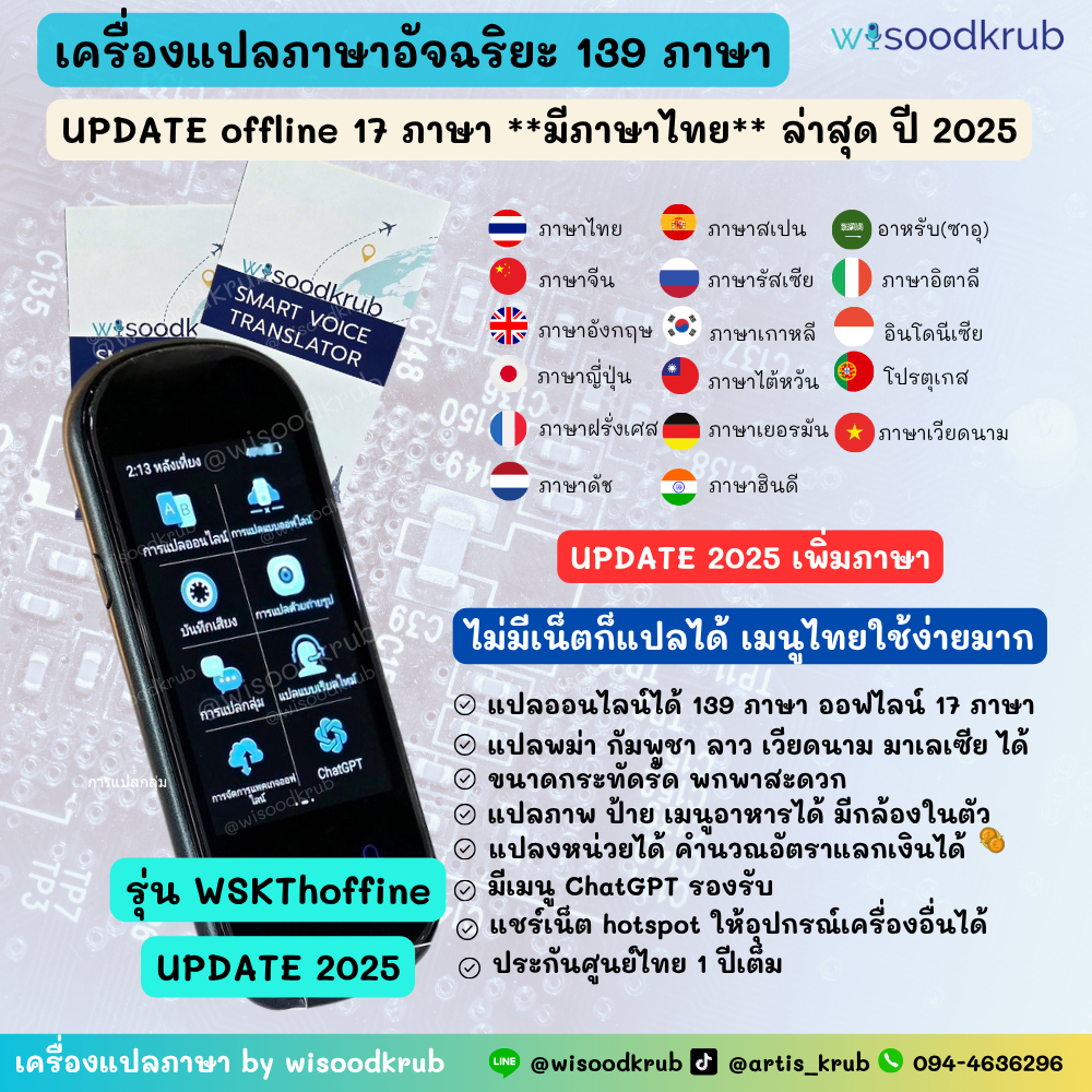 ส่งฟรี Flash Sale⚡ wisoodkrub เครื่องแปลภาษาอัจฉริยะ แปลไทยออฟไลน์ได้ 110 ภาษา ใหม่ 2023 voice trans