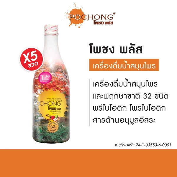 น้ำสมุนไพรโพชง พลัส Pochong Plus 5 ขวดใหญ่