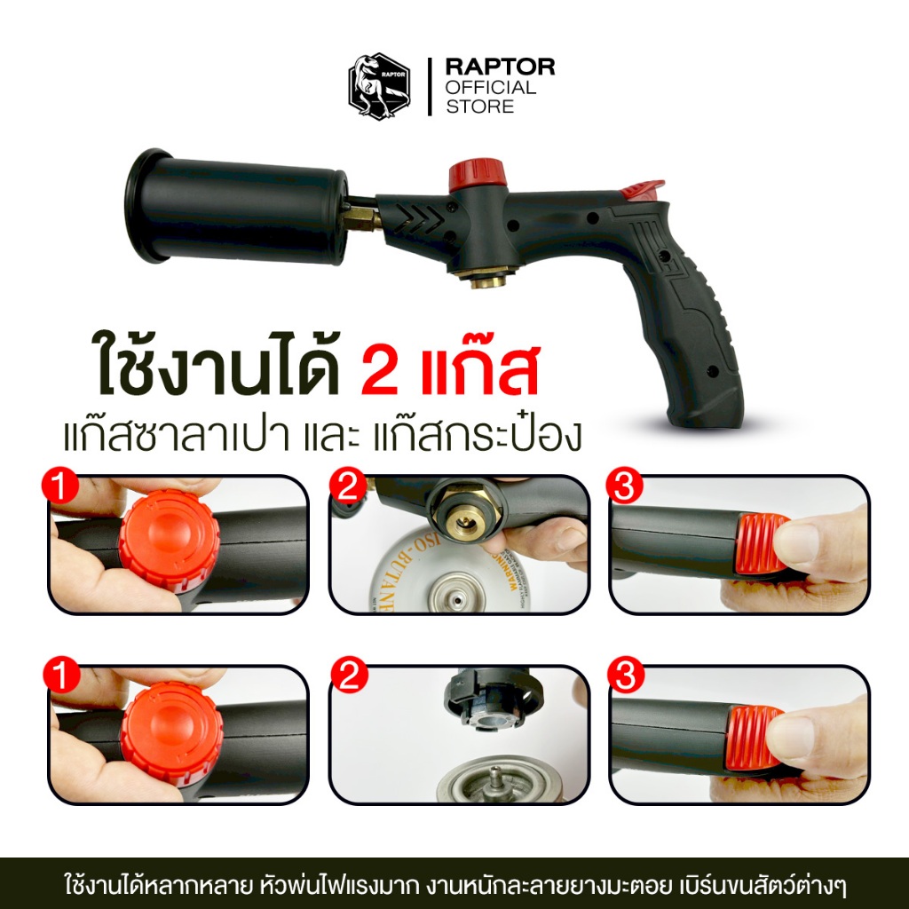หัวพ่นไฟแก๊ส 2 ระบบ Raptor Pro-Dual Torch