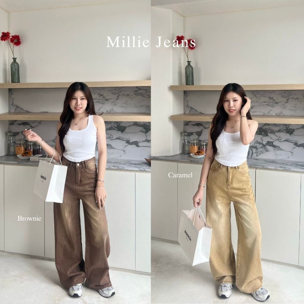 Beberlin กางเกงยีนส์ ขากระบอกใหญ่ สีเฟด รุ่น Millie Jeans / No : 2389 - 5