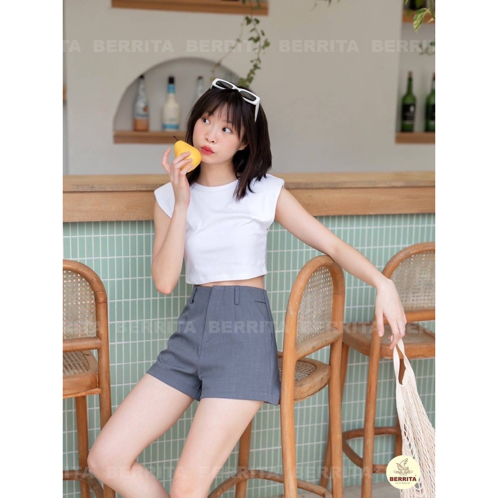 BERRITA #063 กางเกงขาสั้น ซิปหน้าดีไซน์เรียบหรู ใส่ง่ายผ้าดีนุ่มยืดใส่สบาย