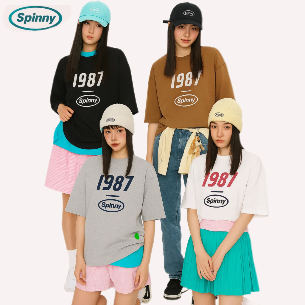 🌈SpinnyHouse🌈เสื้อยืดOVERSIZE เสื้อยืดคอกลมแขนสั้น สกรีนลาย Streetwear ใส่สบาย ใส่ได้ทั้งชายหญิง รุ่