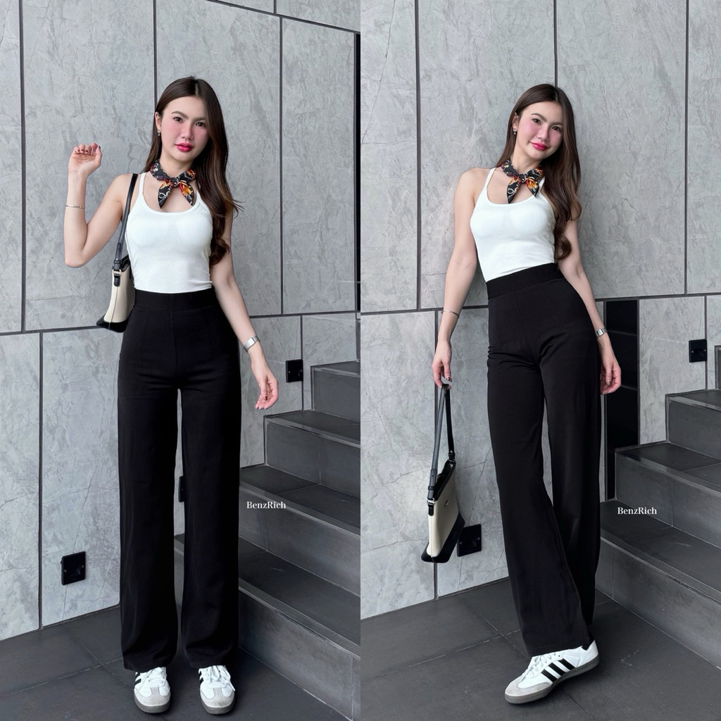 (S-3XL) Nano side zipper นาโน ซิปข้างซ่อน กางเกงขากระบอกกลาง กางเกงทำงานกางเกงแฟชั่น