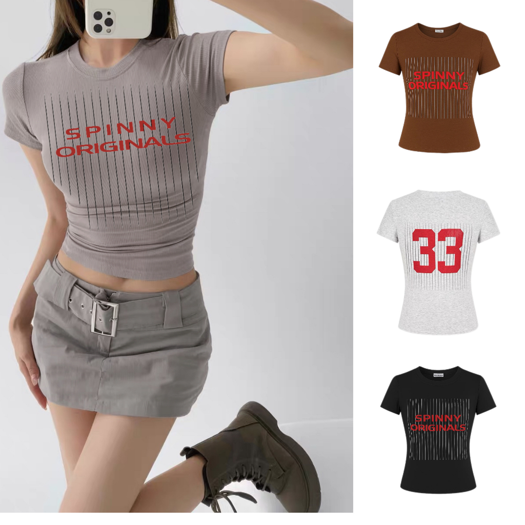 เสื้อยืดผู้หญิง พร้อมส่ง สกรีนลาย สไตล์Y2K สินค้าใหม่ฤดูร้อน เสื้อยืดทรงสลิมฟิต รุ่น กิมจิร่อง2 ORI