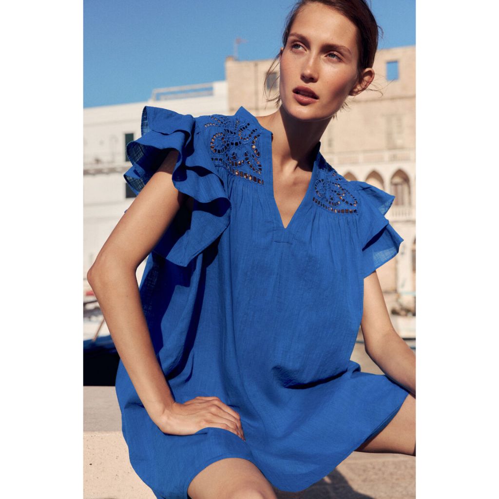 H&M(เอชแอนด์เอ็ม) เดรสแขนระบายแบบ Flutter พร้อมดีเทล Broderie Anglaise ผู้หญิง 1278037_3