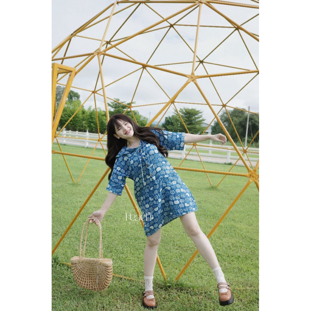มินิเดรสสาลู สีครามผ้านุ่ม