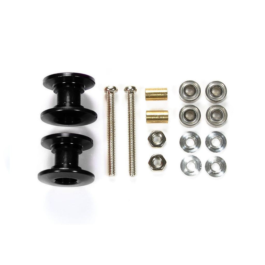 ทามิย่า💯 โรลเลอร์ TAMIYA [15398:⭐️1100] Double Aluminum Rollers (13-12mm.) Black Anodized Mini 4WD