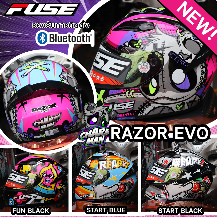 ใหม่ล่าสุด2025 หมวกกันน็อค FUSE RAZOR EVO หมวกเต็มใบ FULLFACE ไซส์ S-L มอก.369-2557