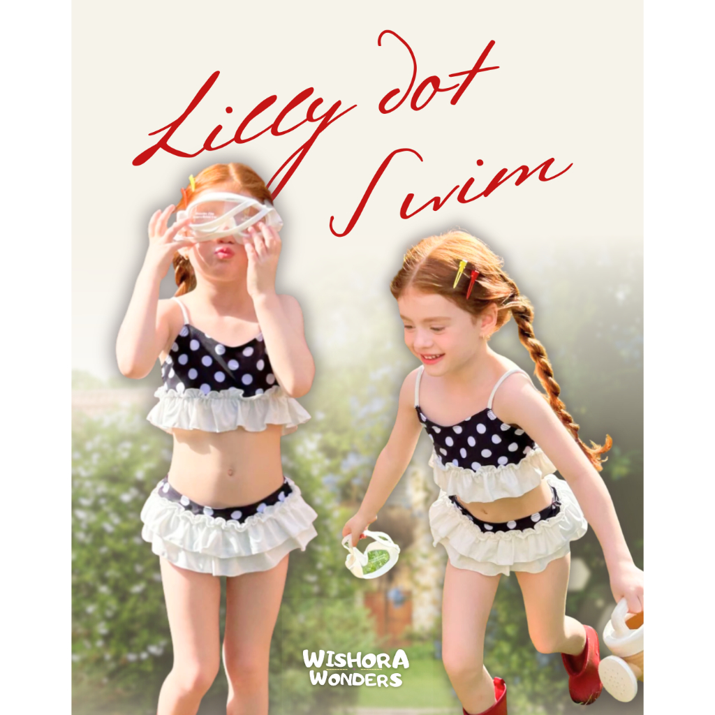 WISHORA WONDERS Little bubu swim series l lilly dot swimming suit เสื้อผ้าเด็ก ชุดว่ายน้ำเข้าเซ็ท