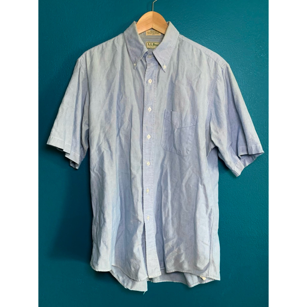 LL BEAN Oxford Short Sleeves Pocket Shirt เชิ้ตแขนสั้น LL BEAN สีฟ้า ผ้า oxford Made in USA