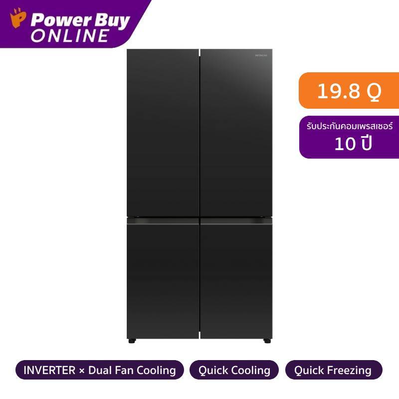 HITACHI ตู้เย็น 4 ประตู (19.8 คิว, สี Glass Clear Black) รุ่น RWB640PTH1 GCK