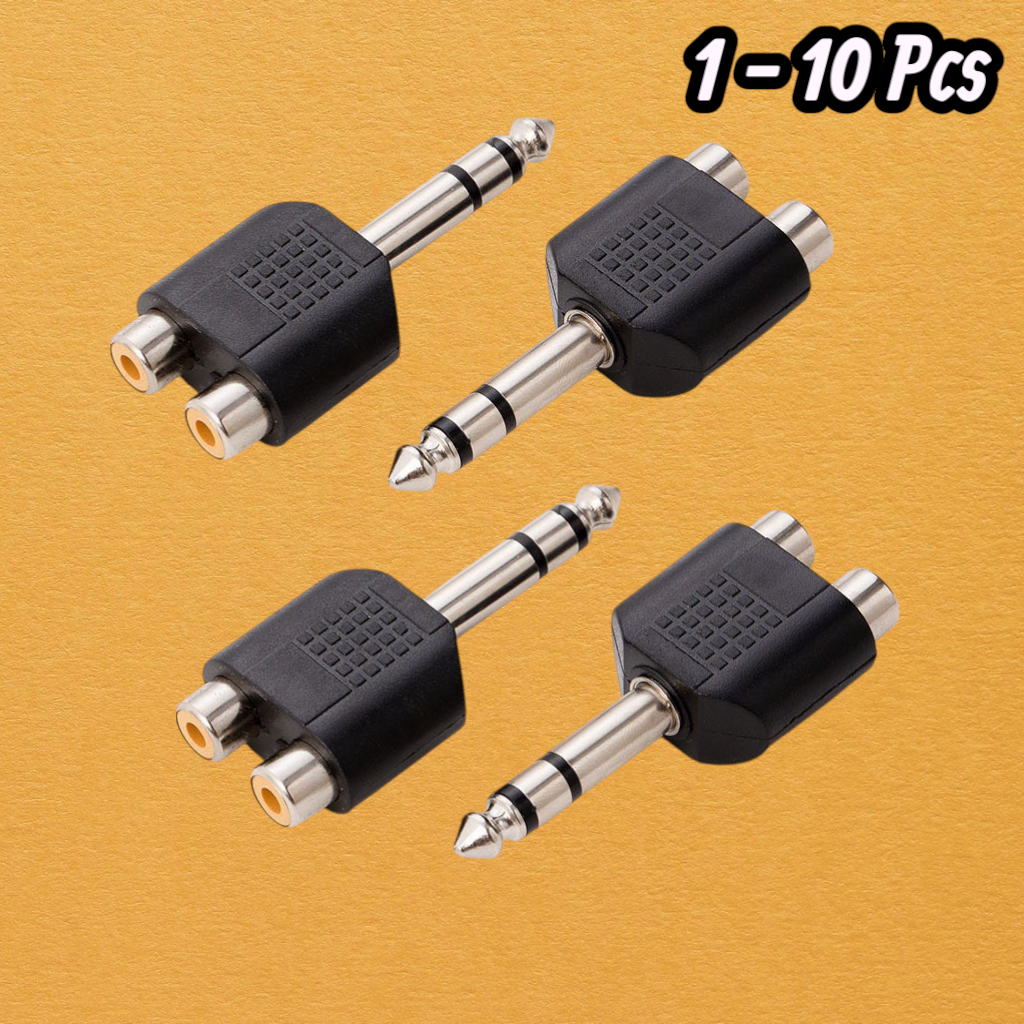 TDP SOUND แจ็คแปลง 6.35mm to 2x RCA Adapter TRS Stereo Jack Male to Double Phono Connector 1/4 Inch