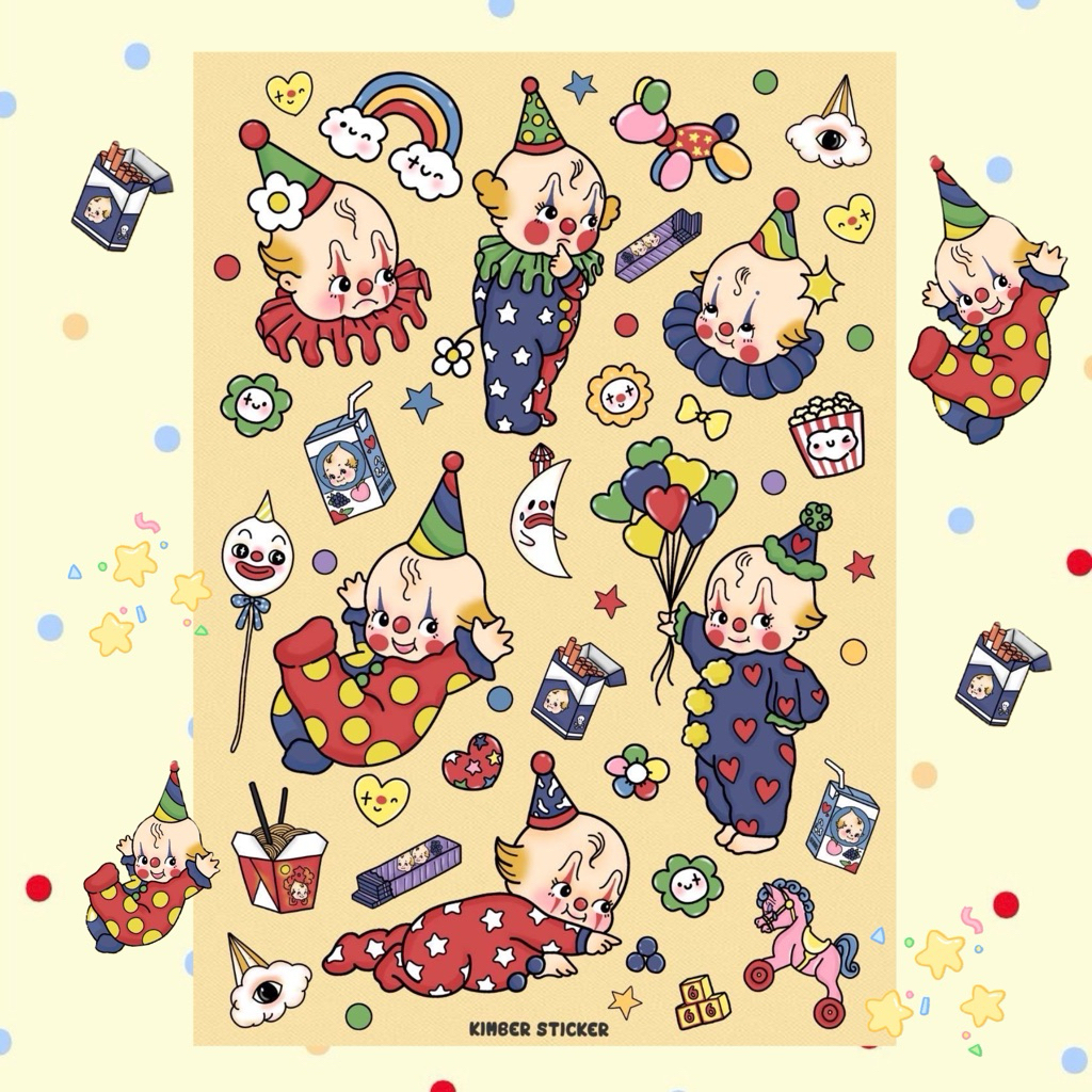 ใหม่ พร้อมส่ง สติกเกอร์ลายตัวตลก sticker ไดคัท กันน้ำ ขนาด A6
