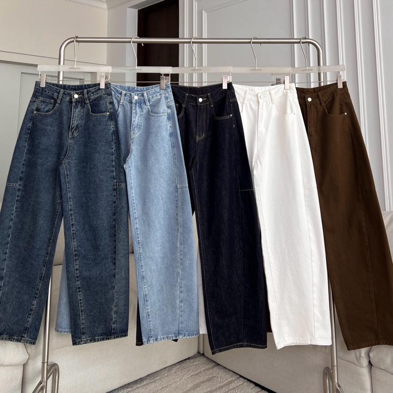 PTJ30270 Luna Barrel High-rise กางเกงยีนส์ PROMTHONG เอวสูงทรง Curved