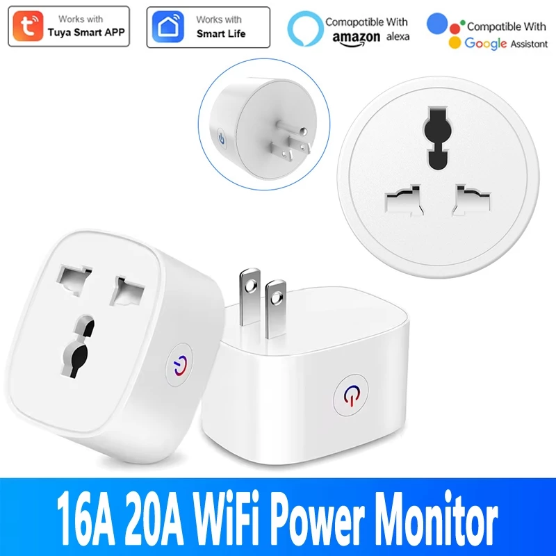 TUYA WiFi ซ็อกเก็ตอัจฉริยะ 16/20A ปลั๊กอเนกประสงค์ไร้สาย Smart Life ทํางานร่วมกับ Alexa Google Home