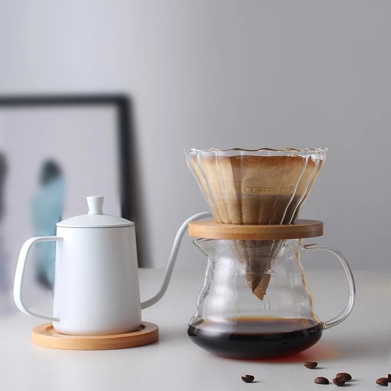 ดริปเปอร์แก้ว ดริปเปอร์แก้วฐานไม้ กรวยกรองกาแฟ กรองกาแฟ ดริปกาแฟ ชงกาแฟ Dripper coffee กรวยกรองกาแฟสด