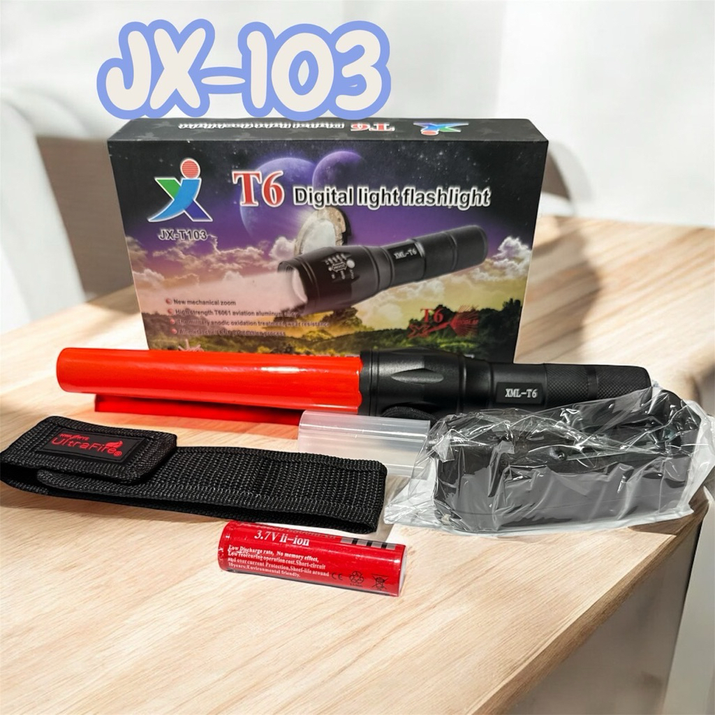 ไฟฉายแรงสูง ไฟฉายซูม CREE XML T6 รุ่น JX103 พร้อมอุปกรณ์ครบชุดมีกระบอง