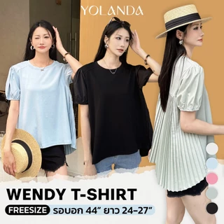 Yolanda เสื้อยืด คอกลม หลังอัดจีบพลีท แขนตุ๊กตาช่วงหัวไหล่ ผ้าใส่สบาย สไตล์เกาหลี ดีไซน์เรียบง่าย แมทได้กับทุกลุค 3880