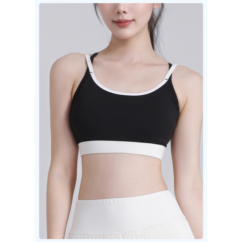 แบรนด์เสื้อชั้นในกีฬาโยคะเย็บสีมีฟองน้ำในตัวผ้ายืดหยุ่นสูงระบายอากาศได้ดีสวมใส่สบายไม่รัดแน่น