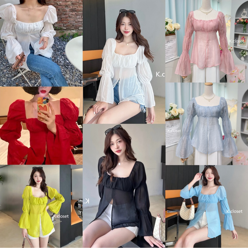 เสื้อปาดไหล่แขนพอง เสื้อญาญ่า สาวอวบใส่ได้ 💗 มีอก 38 ✨💗(เสื้อญาญ่า) เสื้อผ้าผู้หญิง