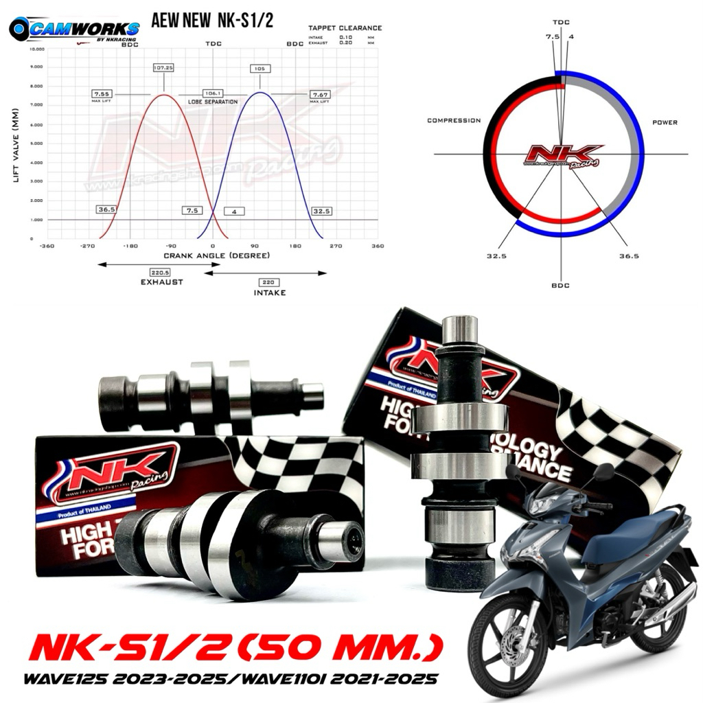 แคมชาร์ฟลูกเดิม Wave125i 2023-2025 Wave110i 2021-2025 สำหรับลูก 50 mm. NK-S1/2