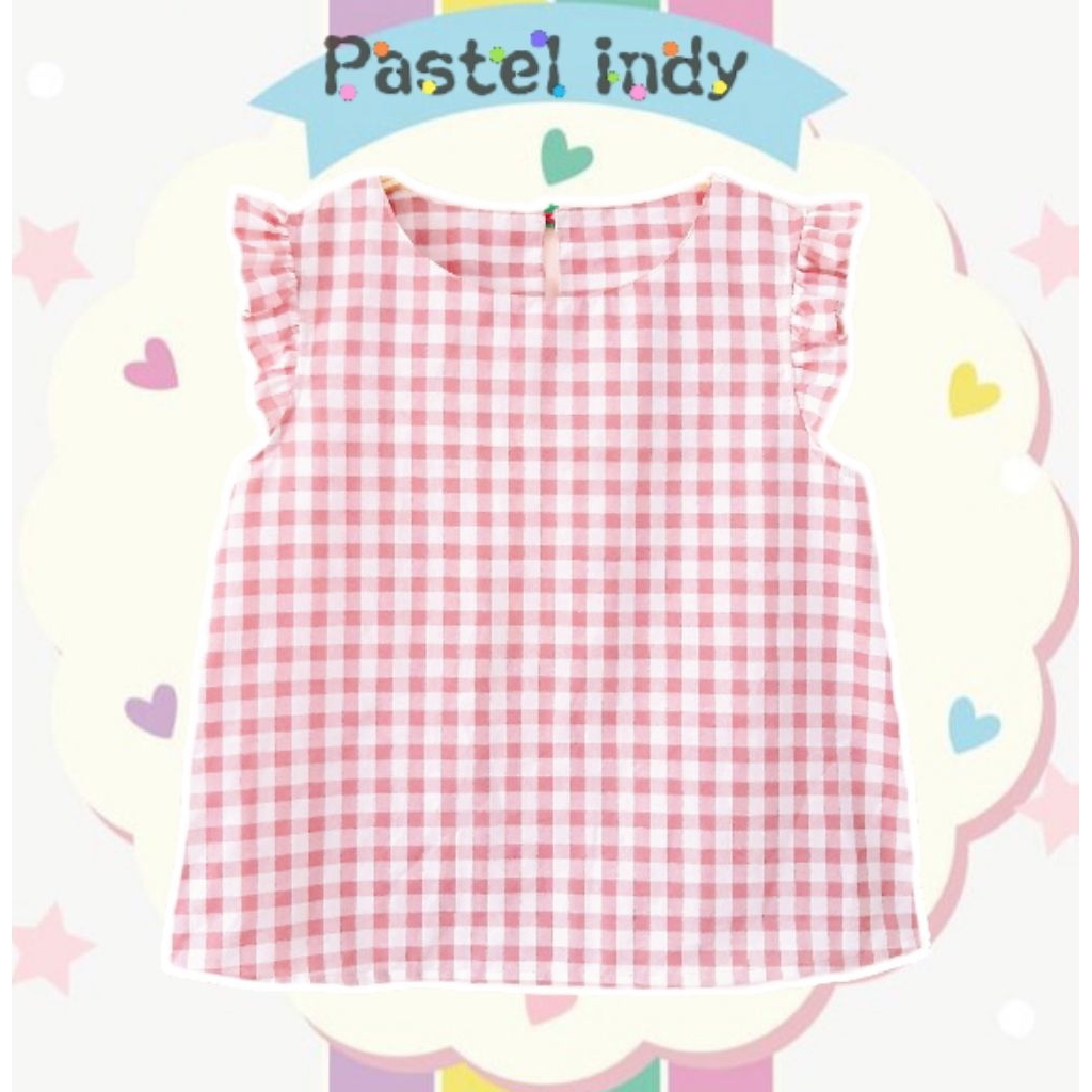 เสื้อแขนกุด ลายสก็อต แต่งระบายแขน  งานน่ารักค่ะ