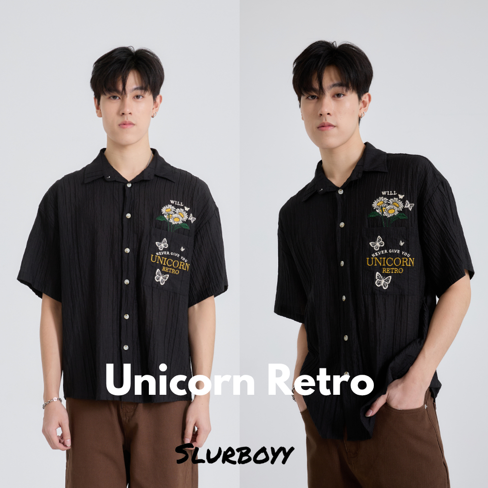 (ส่งด่วน กทม 4 ชม.) SLURBOYY Unicorn Retro เสื้อเชิ้ตแฟชั่น ผ้าเปลือกไม้ (SB0772)
