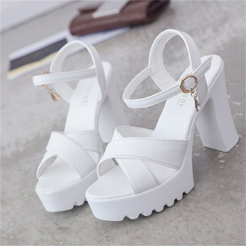 ขนาด 35-40 รองเท้าแตะส้นสูงสำหรับผู้หญิงโต๊ะกันน้ำพื้นหนาเปิดนิ้วเท้ารองเท้าแตะปิด - รูปที่ 5