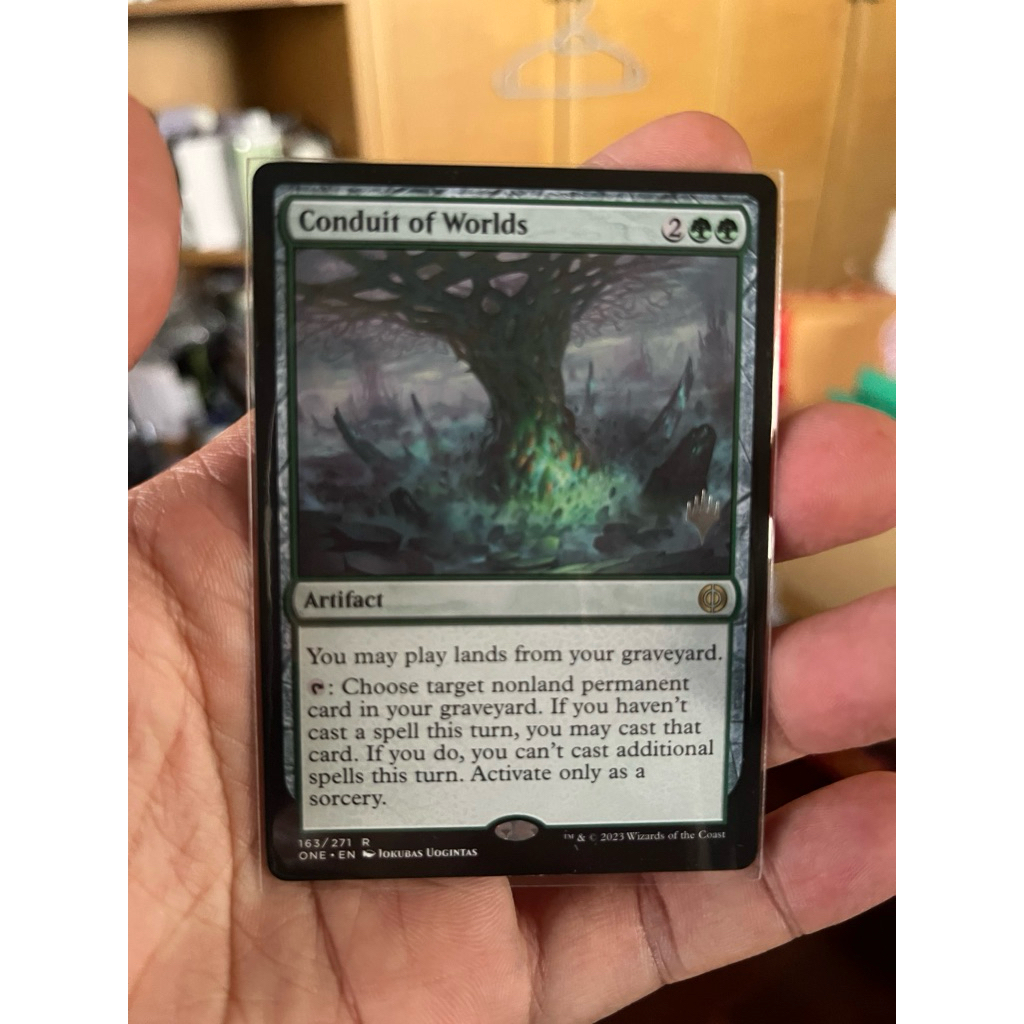 การ์ด MTG Conduit of Worlds Green Magic the Gathering EDH รุ่น ONE สภาพ Ex-Nm