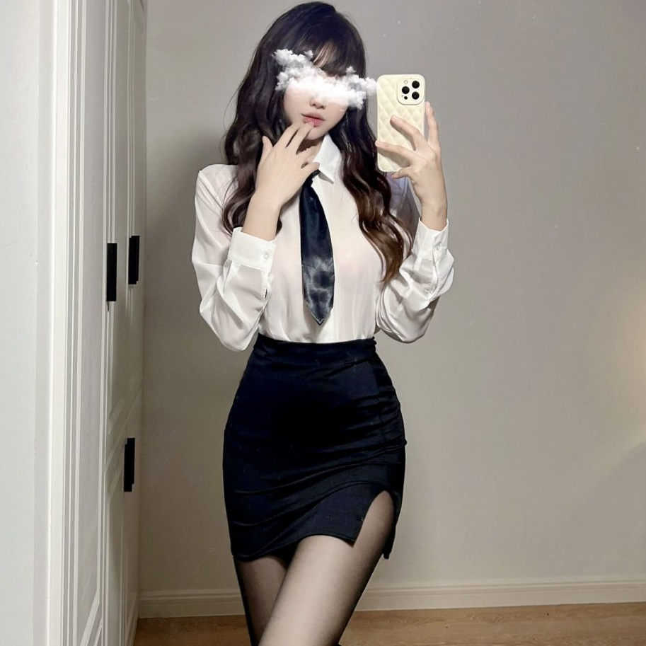 📁Great Night📁เสื้อ + กระโปรง + เน็คไท ชุดยั่วเย็ด ชุดเลขานุการ ใส่สบาย พร้อมส่งจากไทย ชุดนอนไม่นอน - รูปที่ 4