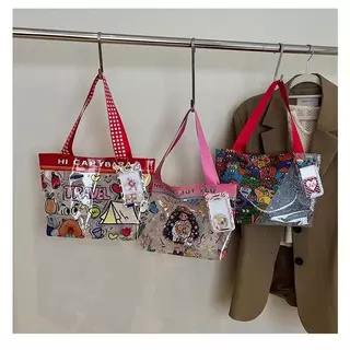 HAWM-กระเป๋าถือใสลาย Hello Kitty กันน้ำ กระเป๋านักเรียน กระเป๋าเอนกประสงค์ (ใส่เอกสาร ช้อปปิ้ง ท่องเที่ยว ว่ายน้ำ)