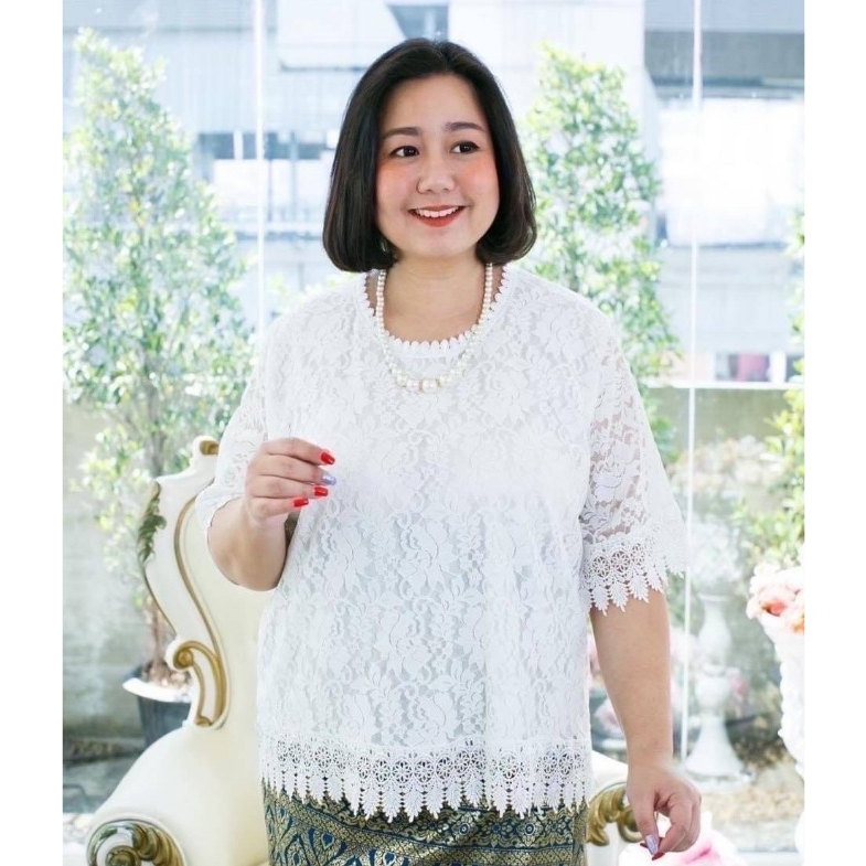 เสื้อลูกไม้ผ้านิ่มไซส์ใหญ่ รอบอก46 48 50 ฟรีไซส์ มีซับใน คอกลม ลูกไม้ทั้งตัว รุ่น187