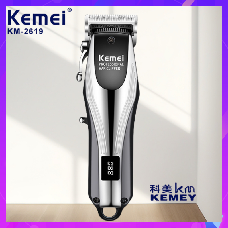 Kemei KM-2619 ปัตตาเลี่ยนตัดผมไร้สาย แบบชาร์จไฟได้ ปรับระดับได้ จอแสดงผล LCD