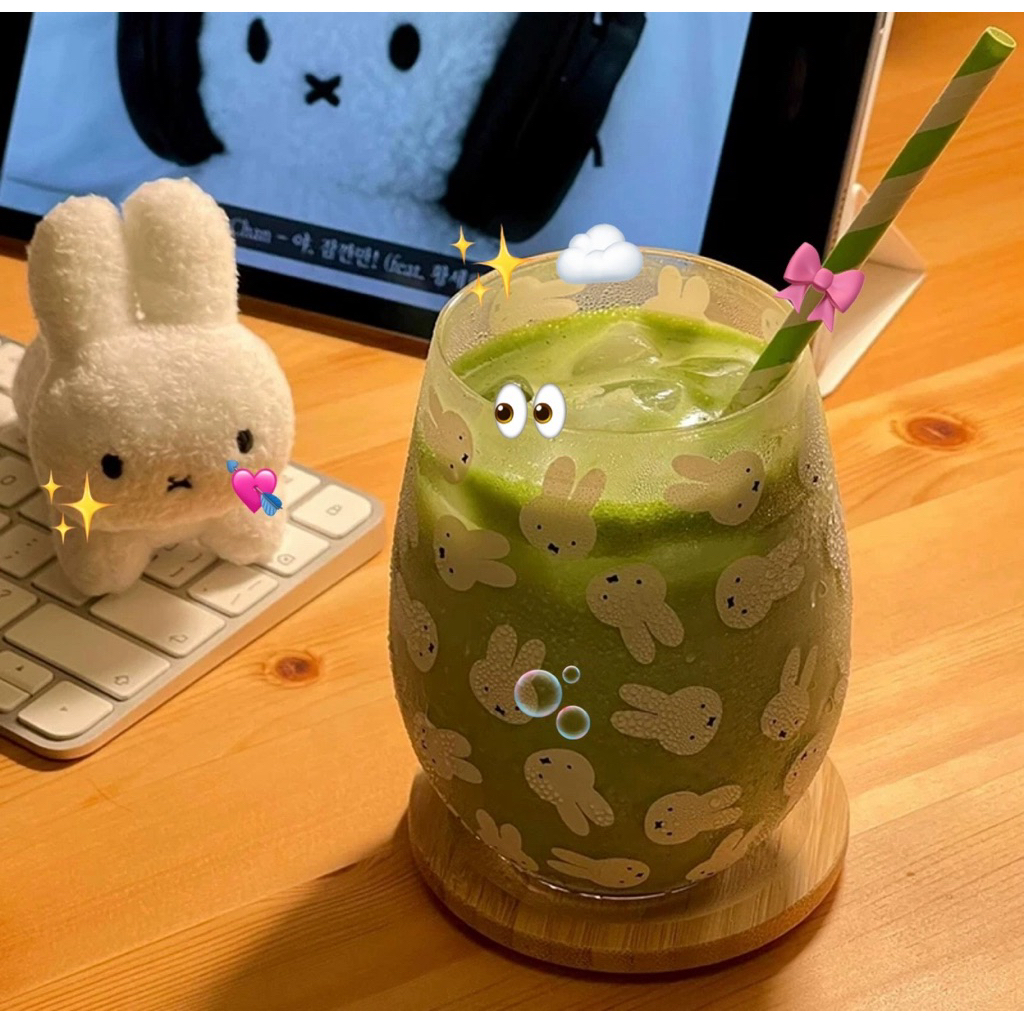 (พรีนะคะ👀) HEYHOMI—แก้วน้ำ (แก้วกระจก) ตรีม: มิฟฟี่ Miffy "ลายมินิมอล สไตล์เกาหลี“