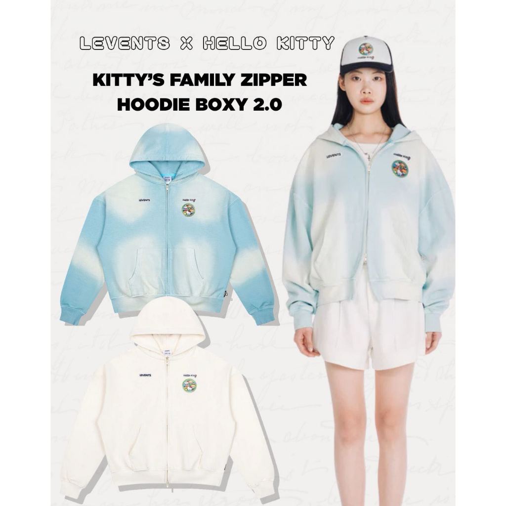 🇹🇭พร้อมส่งในไทย ‼️Levents x hello kitty kitty’s family Zipper Hoodie Boxy 2.0