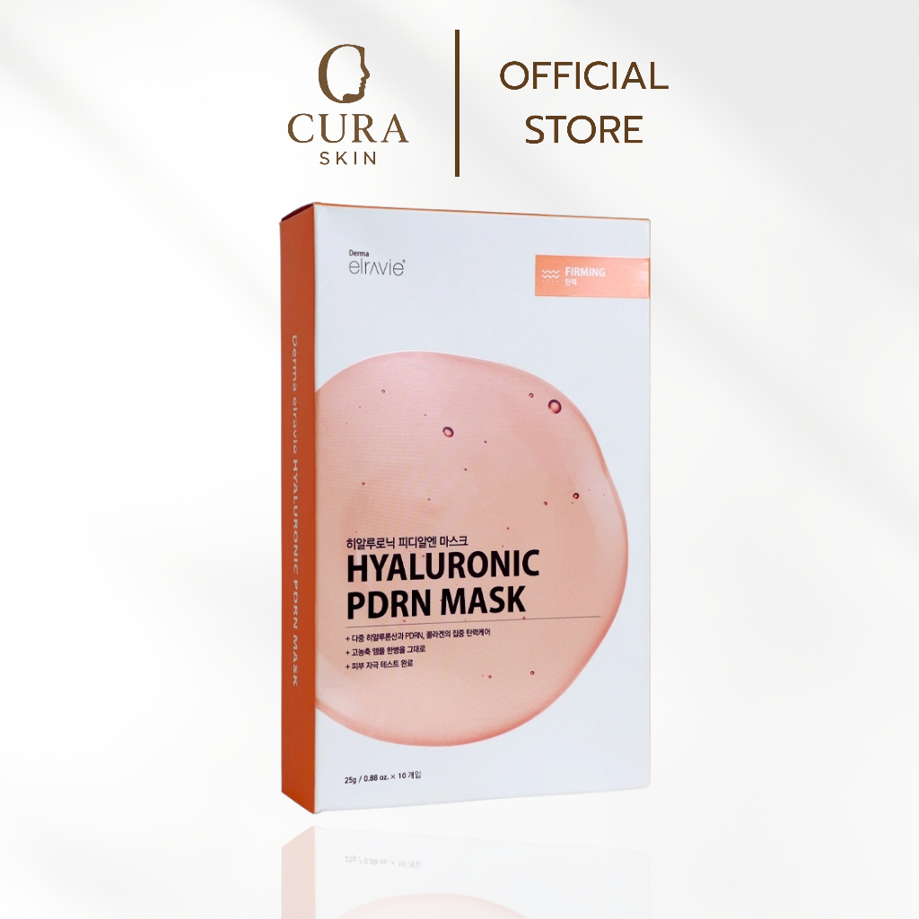 (ส่งฟรี) Elravie Hyaluronic PDRN Mask 25g. (1กล่อง 10แผ่น) มาส์กหน้า คอลลาเจน ไฮยา collagen ยืดหยุ่น