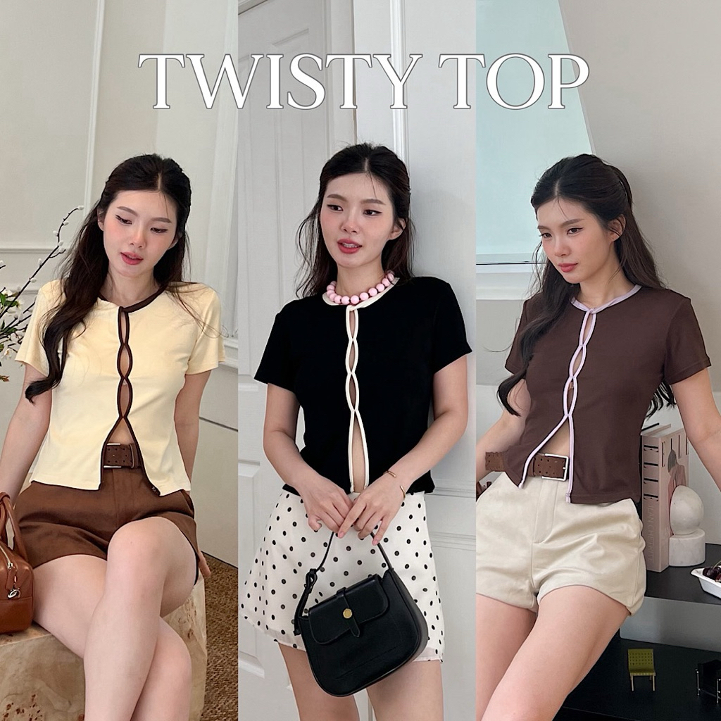 (เหลือ417.-  เก็บโค้ด “ร้านโค้ดคุ้ม 15%” ) SHOP.POPO-Twisty top เสื้อแขนสั้นผ้ายืดดีเทลเย็บแหวกด้านหน้า