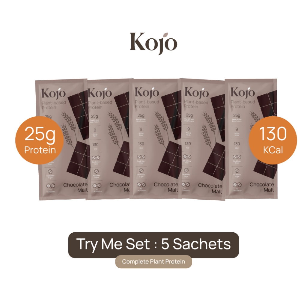 Try Me Set Chocolate Malt Flavour: Kojo Plant Protein  โปรตีนจากพืช รสช็อคโกแลตมอลต์ เซ็ท 5 ซอง