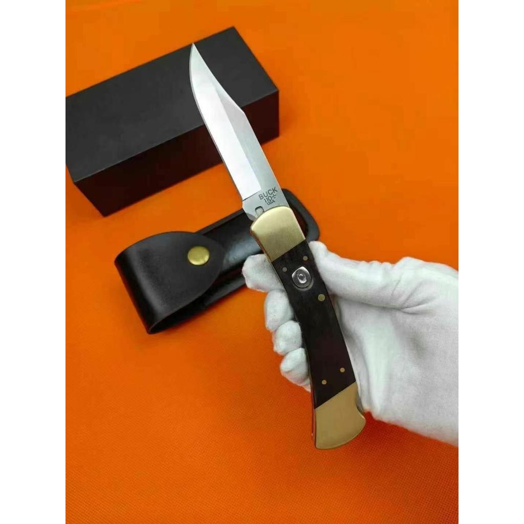 รุ่นคลาสสิก Buck  110 มีดพับ (ไม้จันทน์สีดำ)  วัสดุของขอบ 440C  ความแข็ง: 59-60 + ซองหนัง