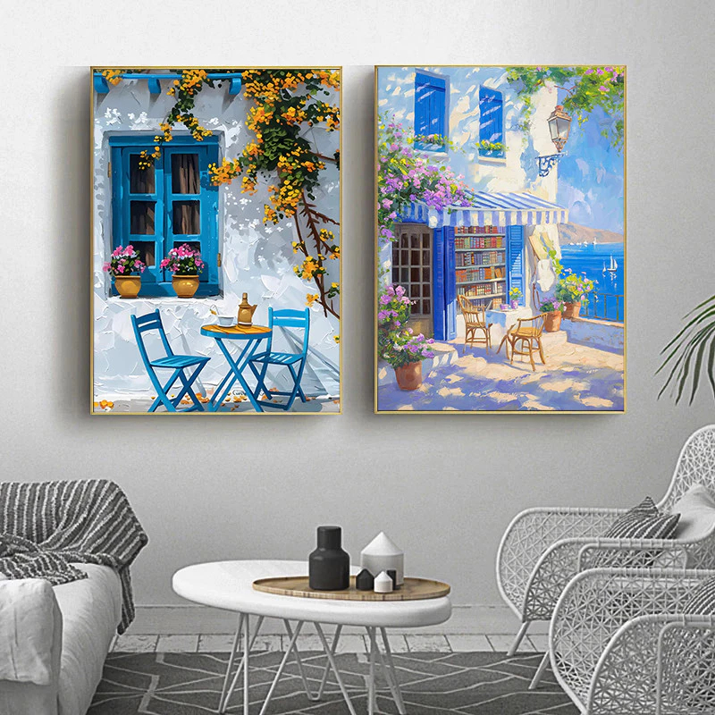 (พร้อมส่งจากไทย ภาพรวมกรอบ)Modern Beautiful Coast Natural Tourist Scenery Art ภาพห้องตกแต่งบ้าน