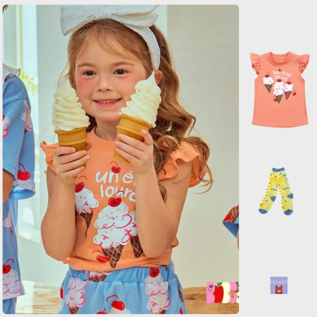 「พร้อมส่ง」IRIS KIDS IKP240038 Cherry lcecream series ชุดเด็กแฟชั่น สไตล์เกาหลี ใส่ไปเที่ยว ผ้าไม่