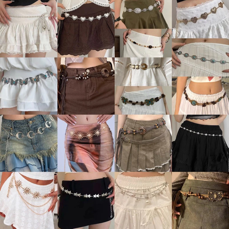 COD💖 Love Heart โลหะเอวผู้หญิง Retro อเนกประสงค์สีเงินเอวชุดโซ่กระโปรงสั้น Gothic Chain เครื่องประดับแฟชั่นใหม