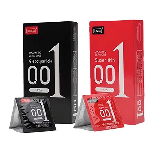 พร้อมส่ง ถุงยางอนามัย 001 JUNCAI (10ชิ้น/กล่อง) บางมาก 0.01 มม. ขนาด 52 มม.